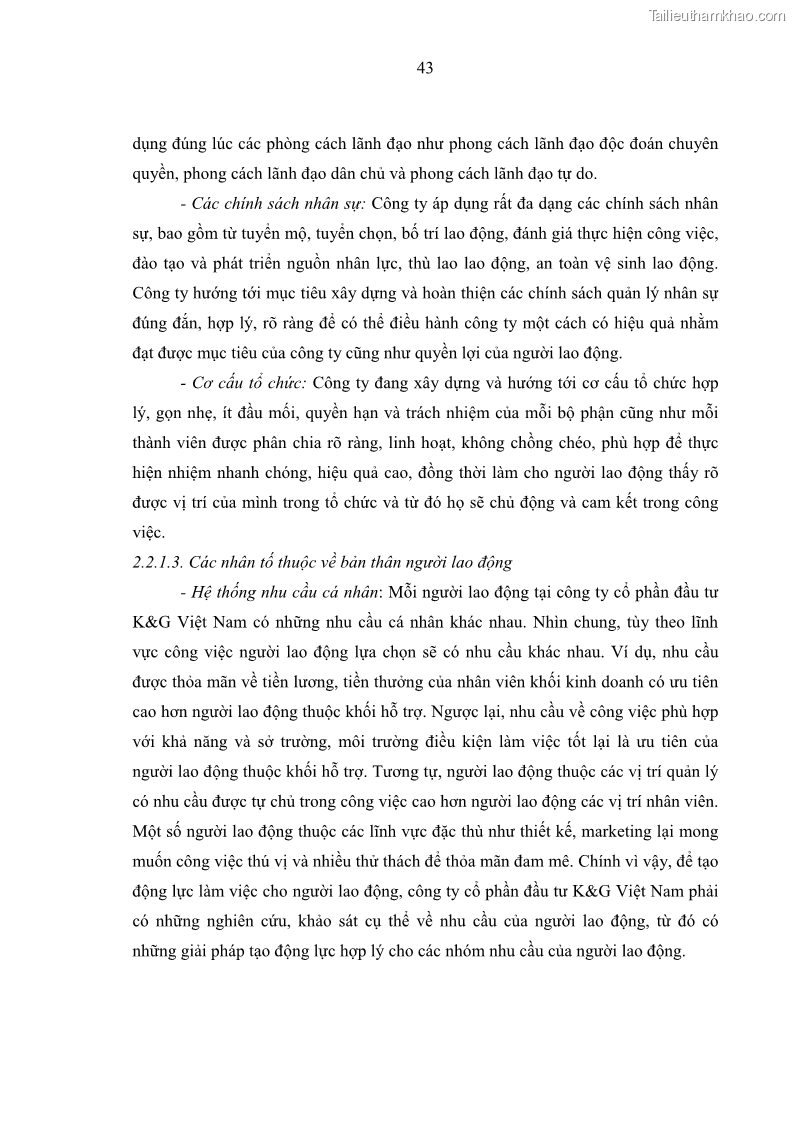 Luận văn thạc sĩ kinh tế Tạo động lực làm việc tại Công ty cổ phần đầu tư K&G Việt Nam - 5 Trang 52