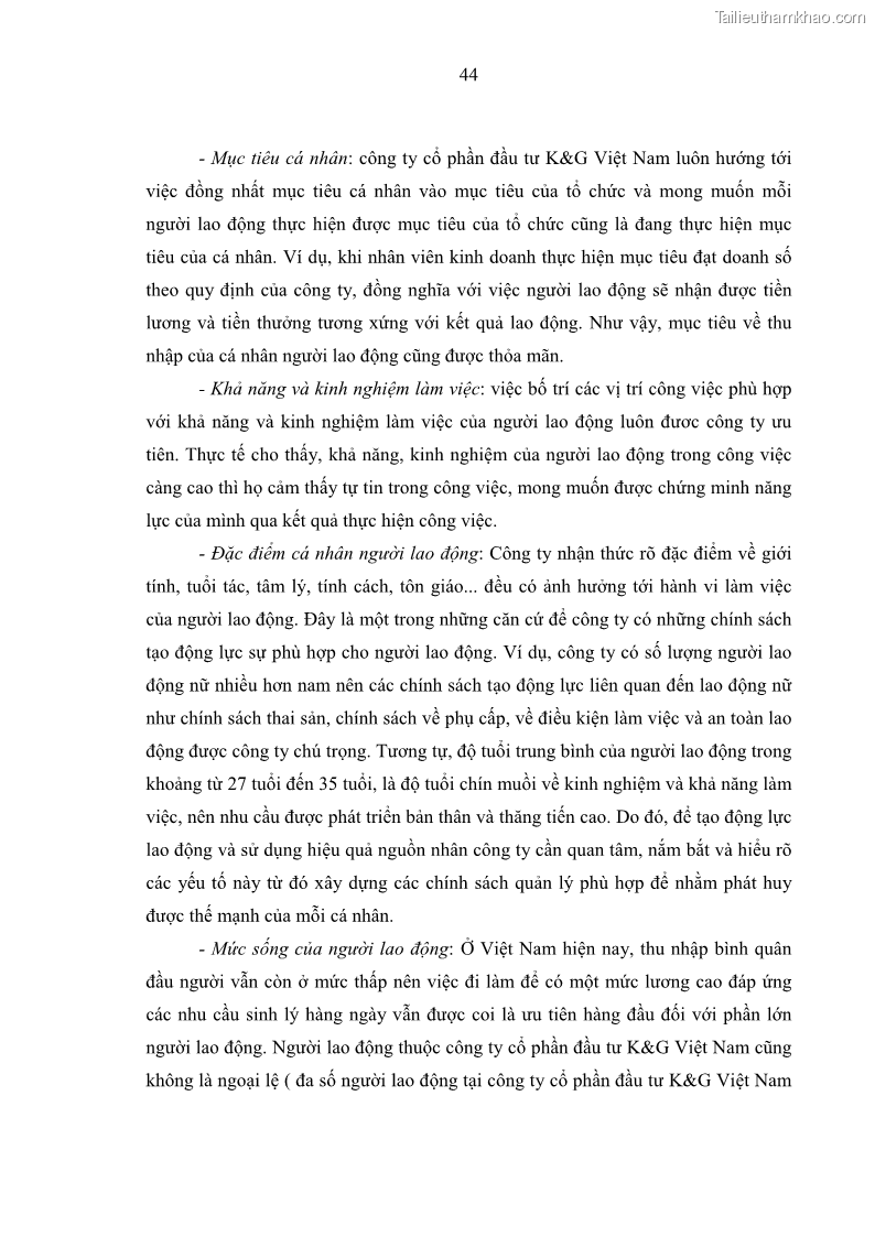 Luận văn thạc sĩ kinh tế Tạo động lực làm việc tại Công ty cổ phần đầu tư K&G Việt Nam - 5 Trang 53