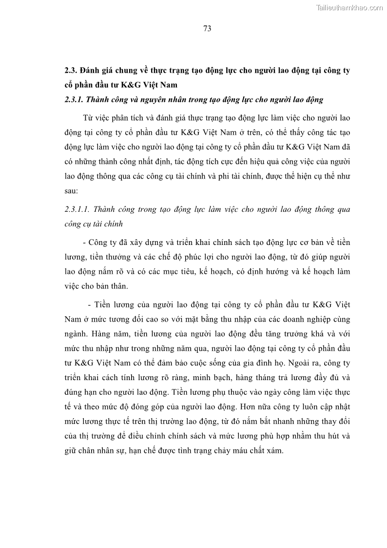 Luận văn thạc sĩ kinh tế Tạo động lực làm việc tại Công ty cổ phần đầu tư K&G Việt Nam - 7 Trang 82