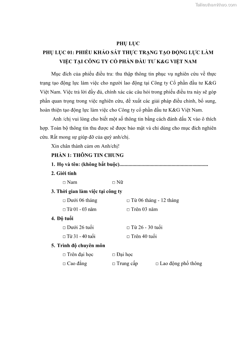 Luận văn thạc sĩ kinh tế Tạo động lực làm việc tại Công ty cổ phần đầu tư K&G Việt Nam - 9 Trang 107