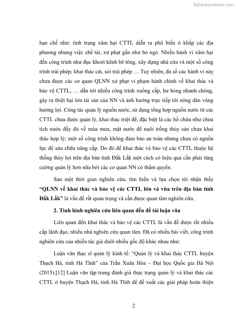 Luận văn thạc sĩ quản lý công Quản lý nhà nước về khai thác và bảo vệ các công trình thủy lợi lớn và vừa trên địa bàn tỉnh Đắk Lắk - 1 Trang 9