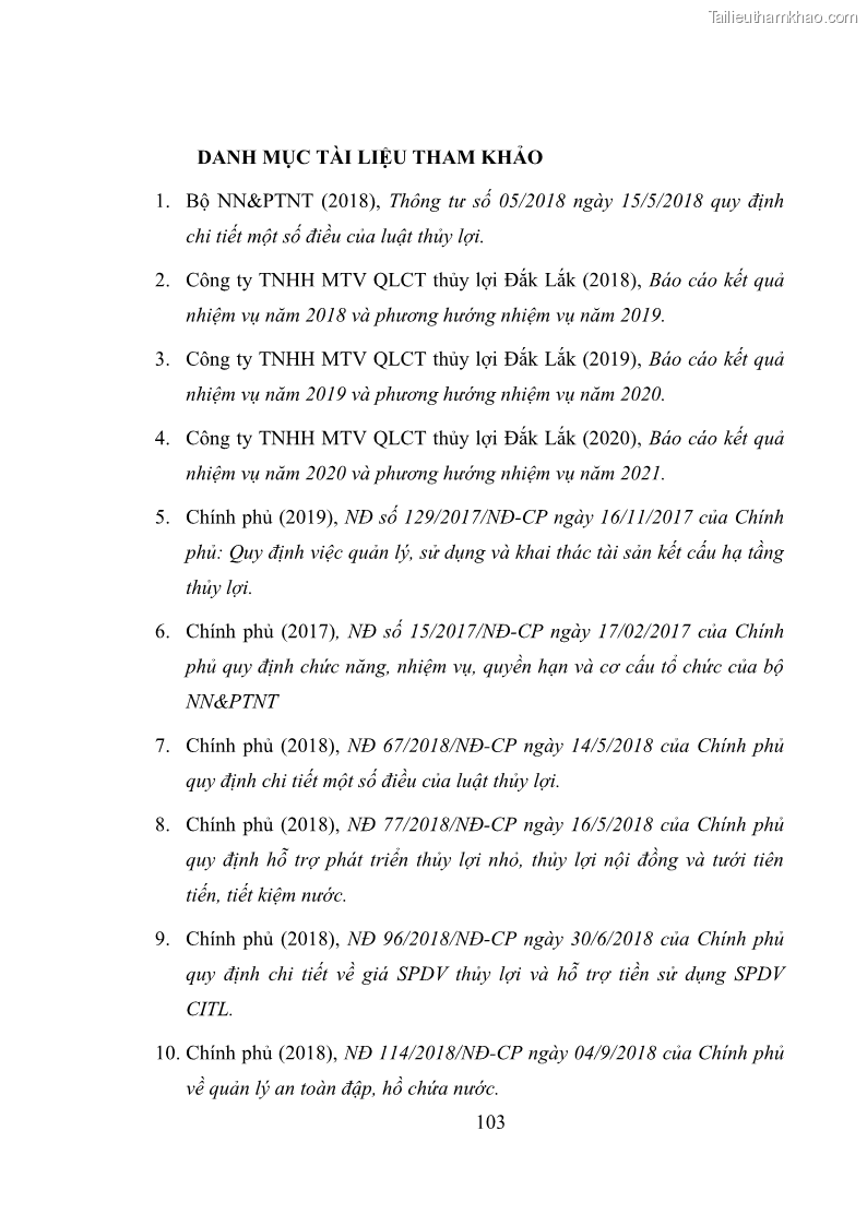 Luận văn thạc sĩ quản lý công Quản lý nhà nước về khai thác và bảo vệ các công trình thủy lợi lớn và vừa trên địa bàn tỉnh Đắk Lắk - 10 Trang 110