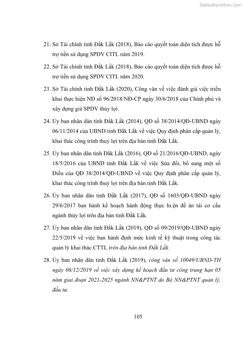 Luận văn thạc sĩ quản lý công Quản lý nhà nước về khai thác và bảo vệ các công trình thủy lợi lớn và vừa trên địa bàn tỉnh Đắk Lắk - 10 Trang 112