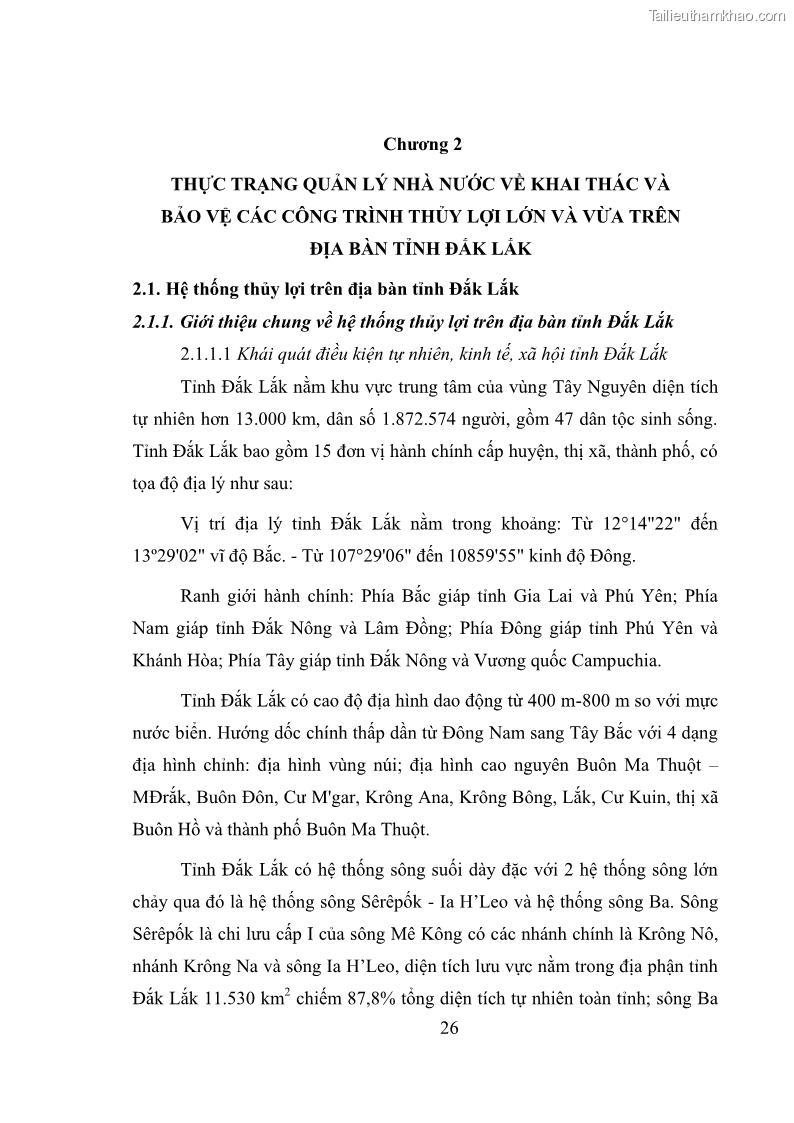 Luận văn thạc sĩ quản lý công Quản lý nhà nước về khai thác và bảo vệ các công trình thủy lợi lớn và vừa trên địa bàn tỉnh Đắk Lắk - 3 Trang 33