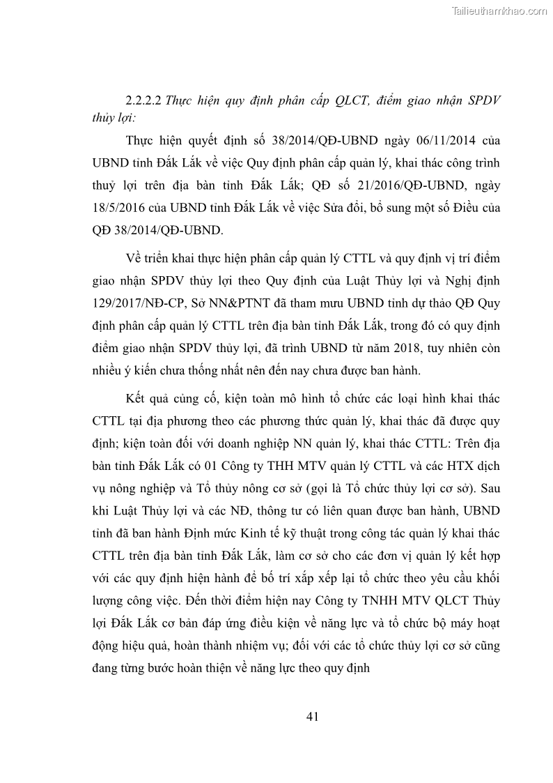 Luận văn thạc sĩ quản lý công Quản lý nhà nước về khai thác và bảo vệ các công trình thủy lợi lớn và vừa trên địa bàn tỉnh Đắk Lắk - 4 Trang 48