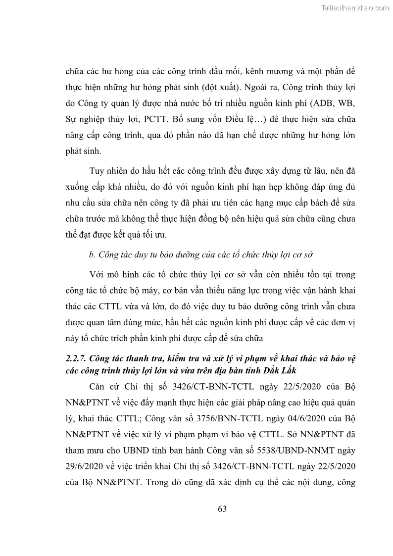 Luận văn thạc sĩ quản lý công Quản lý nhà nước về khai thác và bảo vệ các công trình thủy lợi lớn và vừa trên địa bàn tỉnh Đắk Lắk - 6 Trang 70