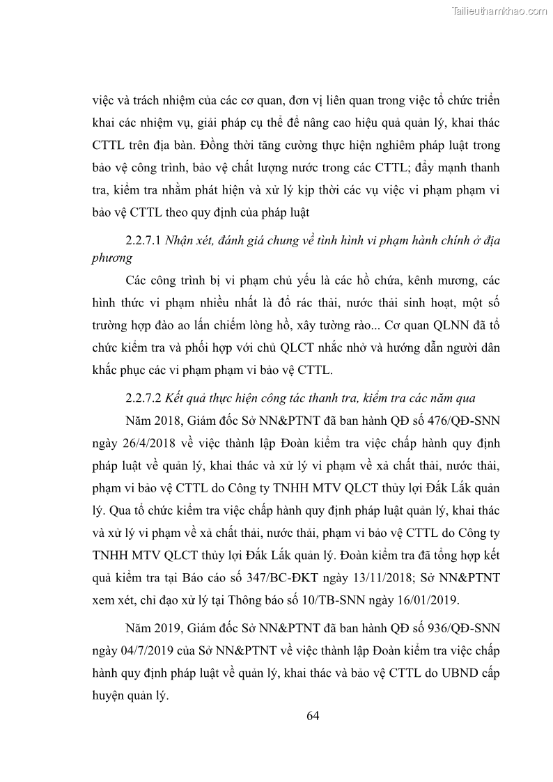 Luận văn thạc sĩ quản lý công Quản lý nhà nước về khai thác và bảo vệ các công trình thủy lợi lớn và vừa trên địa bàn tỉnh Đắk Lắk - 6 Trang 71