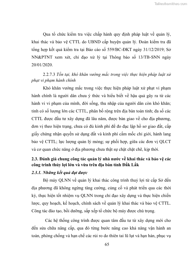 Luận văn thạc sĩ quản lý công Quản lý nhà nước về khai thác và bảo vệ các công trình thủy lợi lớn và vừa trên địa bàn tỉnh Đắk Lắk - 6 Trang 72