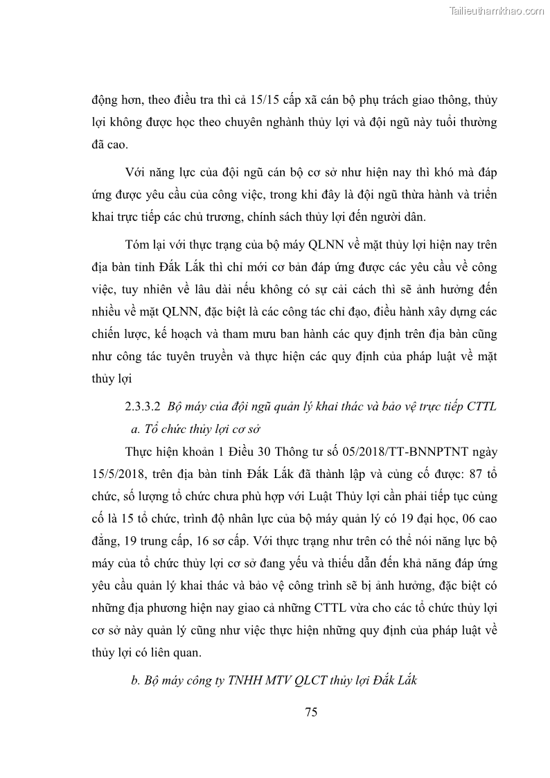 Luận văn thạc sĩ quản lý công Quản lý nhà nước về khai thác và bảo vệ các công trình thủy lợi lớn và vừa trên địa bàn tỉnh Đắk Lắk - 7 Trang 82
