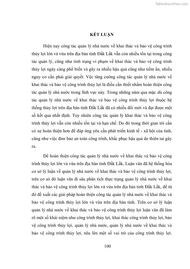 Luận văn thạc sĩ quản lý công Quản lý nhà nước về khai thác và bảo vệ các công trình thủy lợi lớn và vừa trên địa bàn tỉnh Đắk Lắk - 9 Trang 107