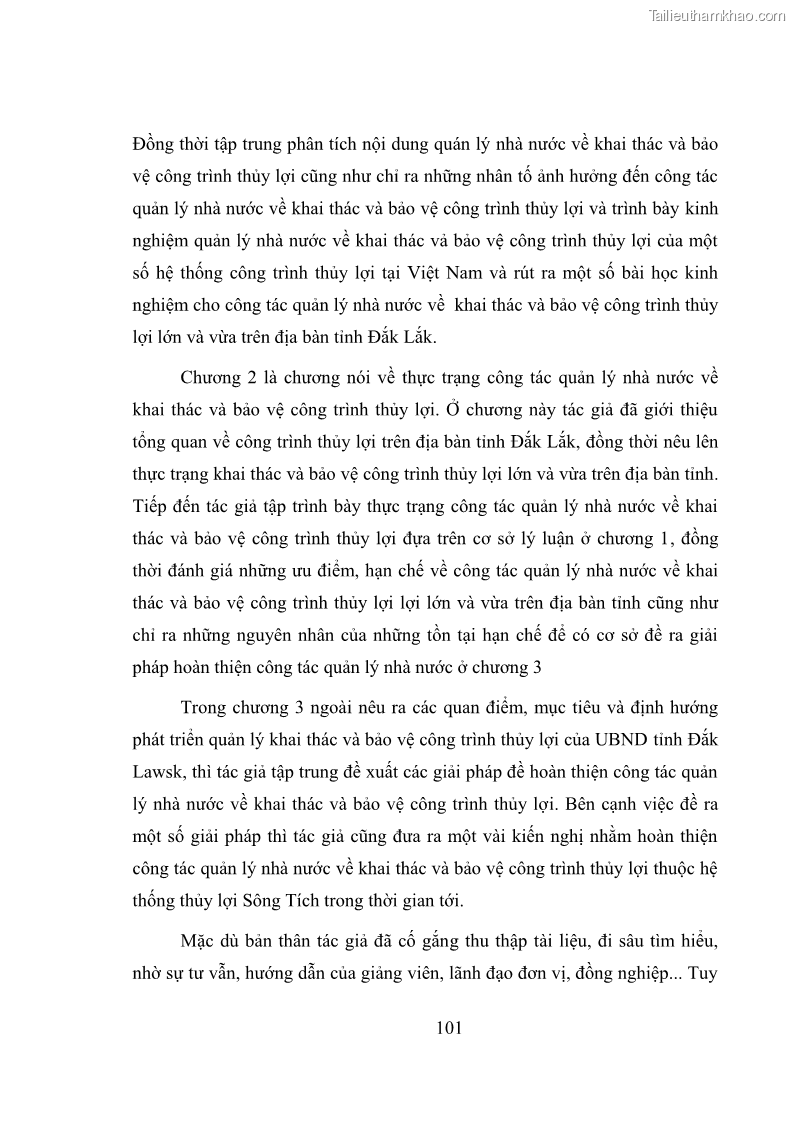 Luận văn thạc sĩ quản lý công Quản lý nhà nước về khai thác và bảo vệ các công trình thủy lợi lớn và vừa trên địa bàn tỉnh Đắk Lắk - 9 Trang 108