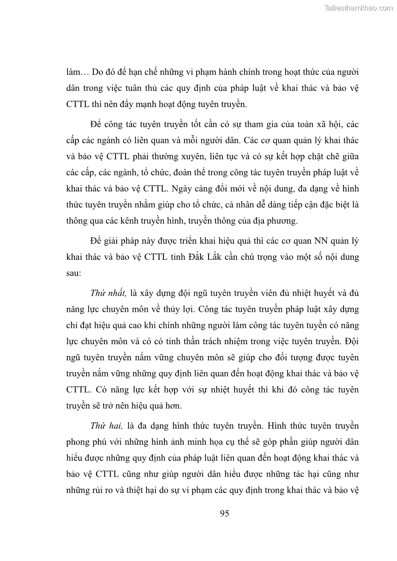 Luận văn thạc sĩ quản lý công Quản lý nhà nước về khai thác và bảo vệ các công trình thủy lợi lớn và vừa trên địa bàn tỉnh Đắk Lắk - 9 Trang 102