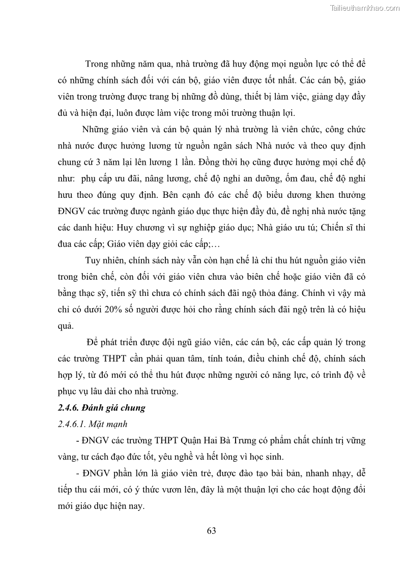Luận văn thạc sĩ quản lý giáo dục Quản lý phát triển đội ngũ giáo viên các trường trung học phổ thông quận Hai Bà Trưng, Hà Nội trong bối cảnh hiện nay - 6 Trang 71