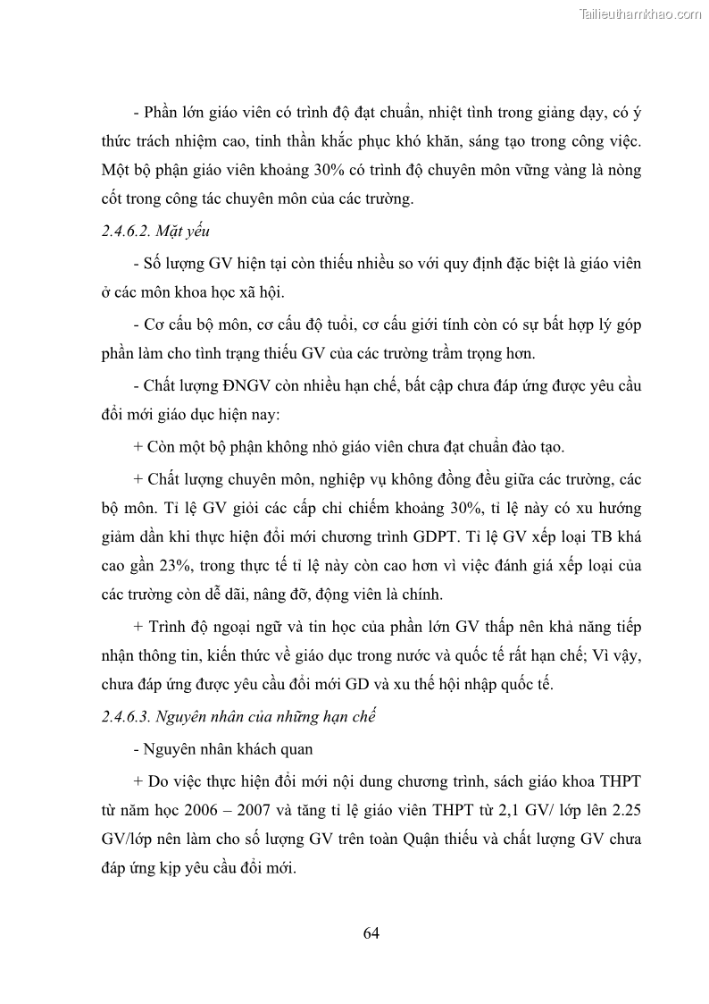 Luận văn thạc sĩ quản lý giáo dục Quản lý phát triển đội ngũ giáo viên các trường trung học phổ thông quận Hai Bà Trưng, Hà Nội trong bối cảnh hiện nay - 6 Trang 72