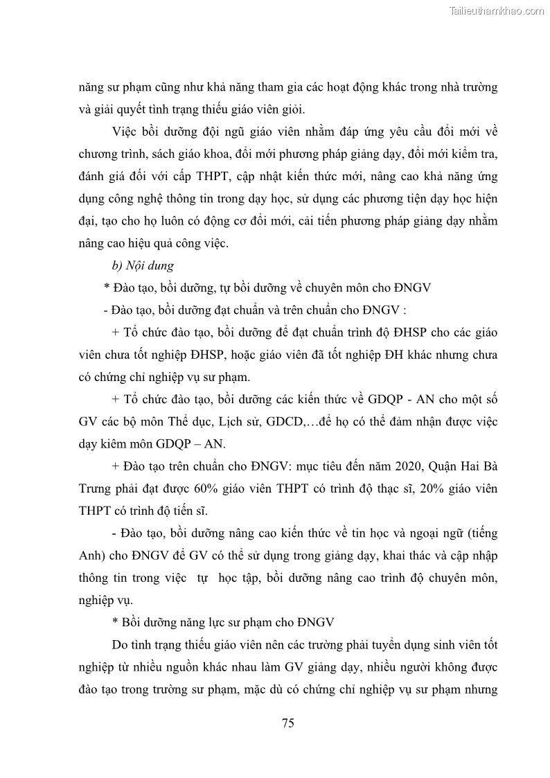 Luận văn thạc sĩ quản lý giáo dục Quản lý phát triển đội ngũ giáo viên các trường trung học phổ thông quận Hai Bà Trưng, Hà Nội trong bối cảnh hiện nay - 7 Trang 83