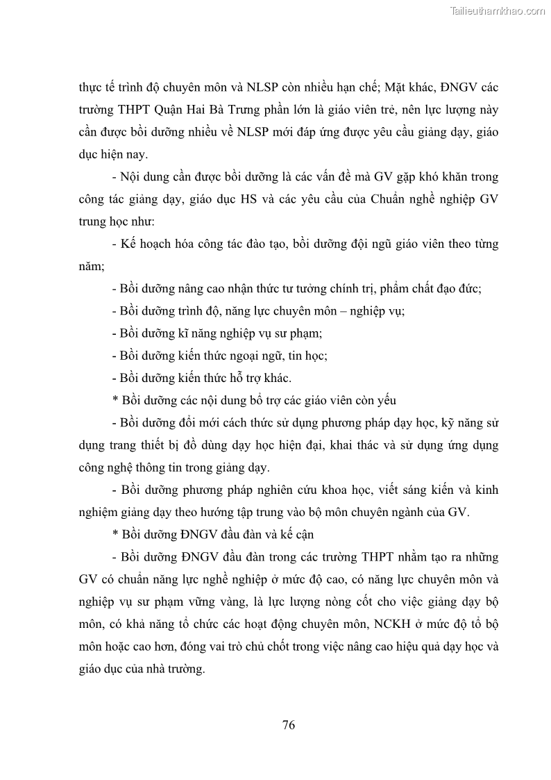 Luận văn thạc sĩ quản lý giáo dục Quản lý phát triển đội ngũ giáo viên các trường trung học phổ thông quận Hai Bà Trưng, Hà Nội trong bối cảnh hiện nay - 7 Trang 84