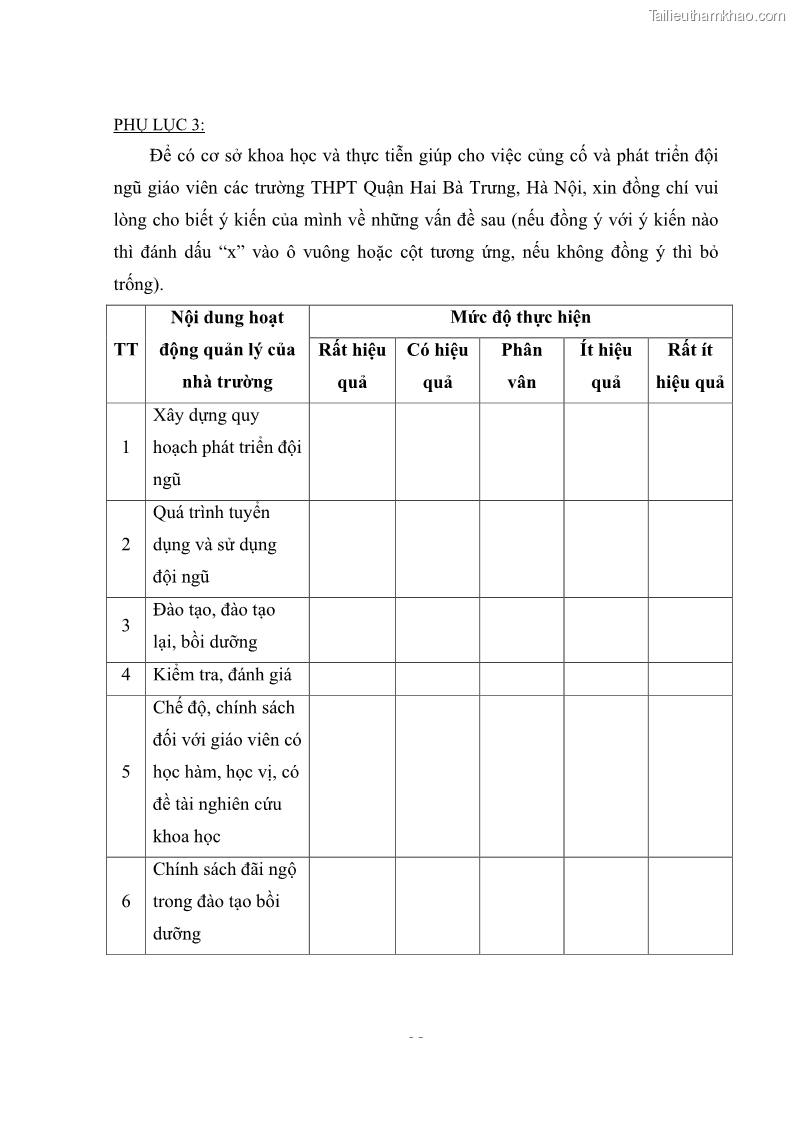 Luận văn thạc sĩ quản lý giáo dục Quản lý phát triển đội ngũ giáo viên các trường trung học phổ thông quận Hai Bà Trưng, Hà Nội trong bối cảnh hiện nay - 9 Trang 106