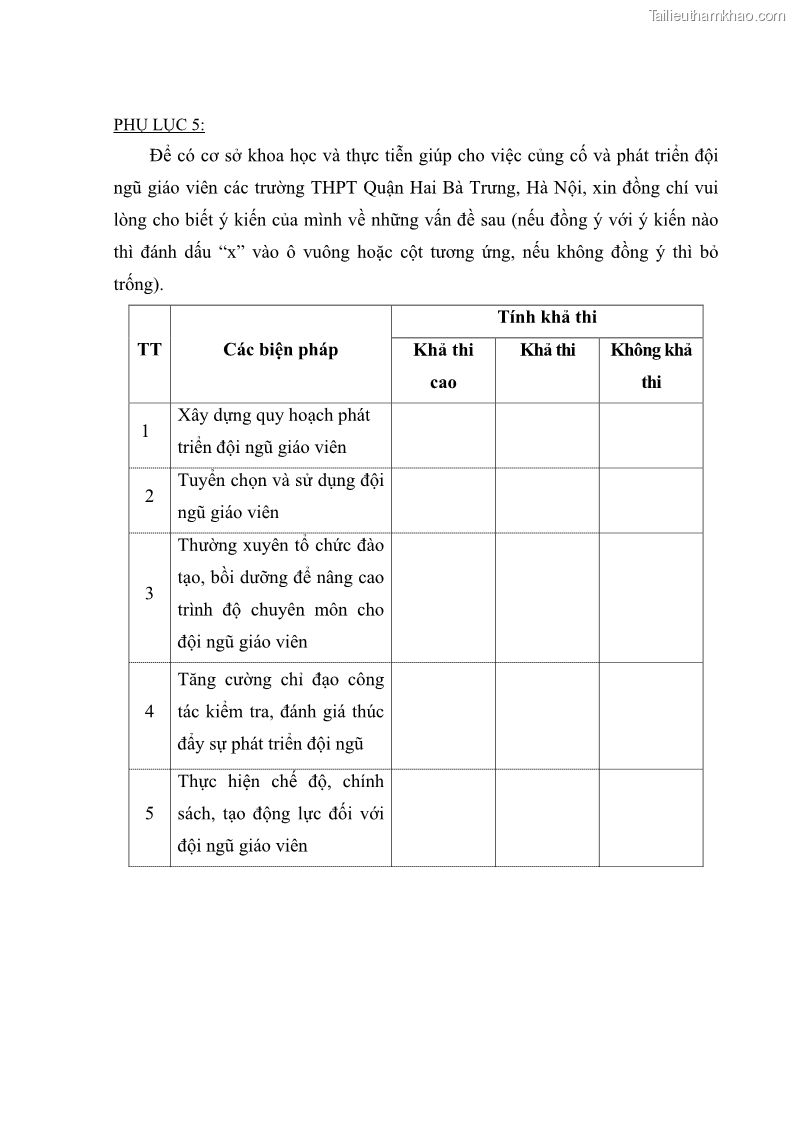 Luận văn thạc sĩ quản lý giáo dục Quản lý phát triển đội ngũ giáo viên các trường trung học phổ thông quận Hai Bà Trưng, Hà Nội trong bối cảnh hiện nay - 9 Trang 108