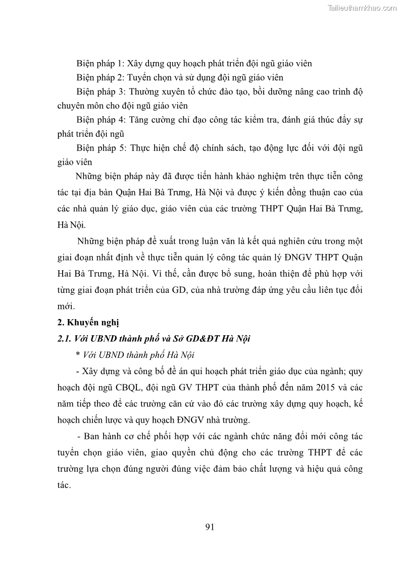 Luận văn thạc sĩ quản lý giáo dục Quản lý phát triển đội ngũ giáo viên các trường trung học phổ thông quận Hai Bà Trưng, Hà Nội trong bối cảnh hiện nay - 9 Trang 99