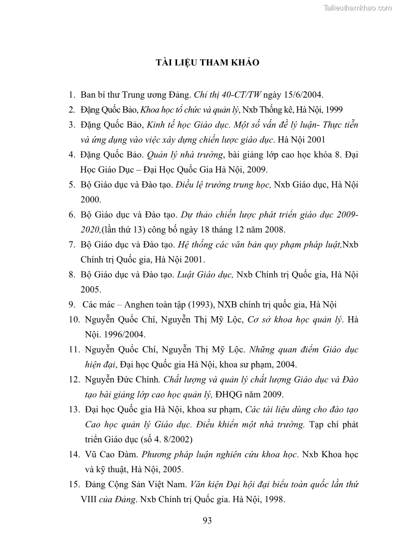 Luận văn thạc sĩ quản lý giáo dục Quản lý phát triển đội ngũ giáo viên các trường trung học phổ thông quận Hai Bà Trưng, Hà Nội trong bối cảnh hiện nay - 9 Trang 101