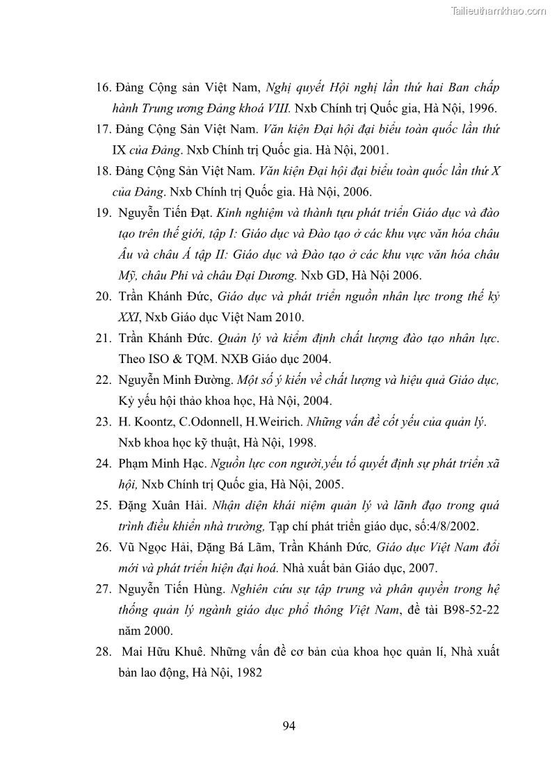 Luận văn thạc sĩ quản lý giáo dục Quản lý phát triển đội ngũ giáo viên các trường trung học phổ thông quận Hai Bà Trưng, Hà Nội trong bối cảnh hiện nay - 9 Trang 102