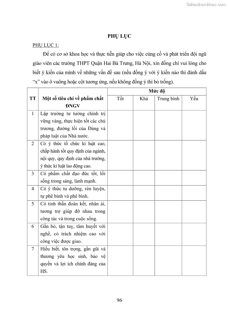 Luận văn thạc sĩ quản lý giáo dục Quản lý phát triển đội ngũ giáo viên các trường trung học phổ thông quận Hai Bà Trưng, Hà Nội trong bối cảnh hiện nay - 9 Trang 104