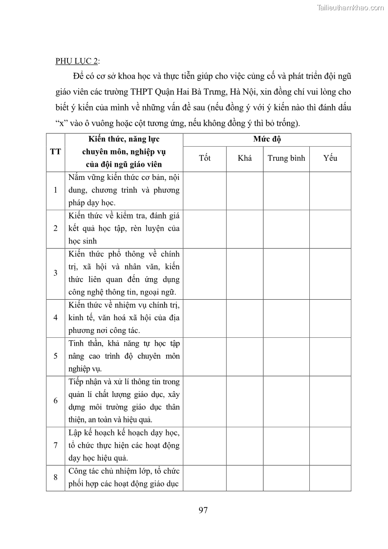 Luận văn thạc sĩ quản lý giáo dục Quản lý phát triển đội ngũ giáo viên các trường trung học phổ thông quận Hai Bà Trưng, Hà Nội trong bối cảnh hiện nay - 9 Trang 105