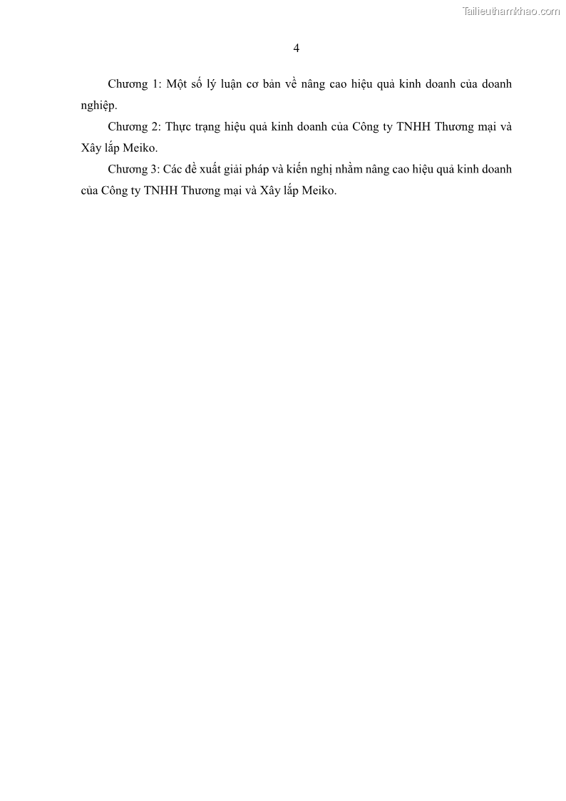 Khóa luận tốt nghiệp kinh tế Nâng cao hiệu quả hoạt động kinh doanh của Công ty TNHH Thương mại và Xây lắp Meiko - 1 Trang 12