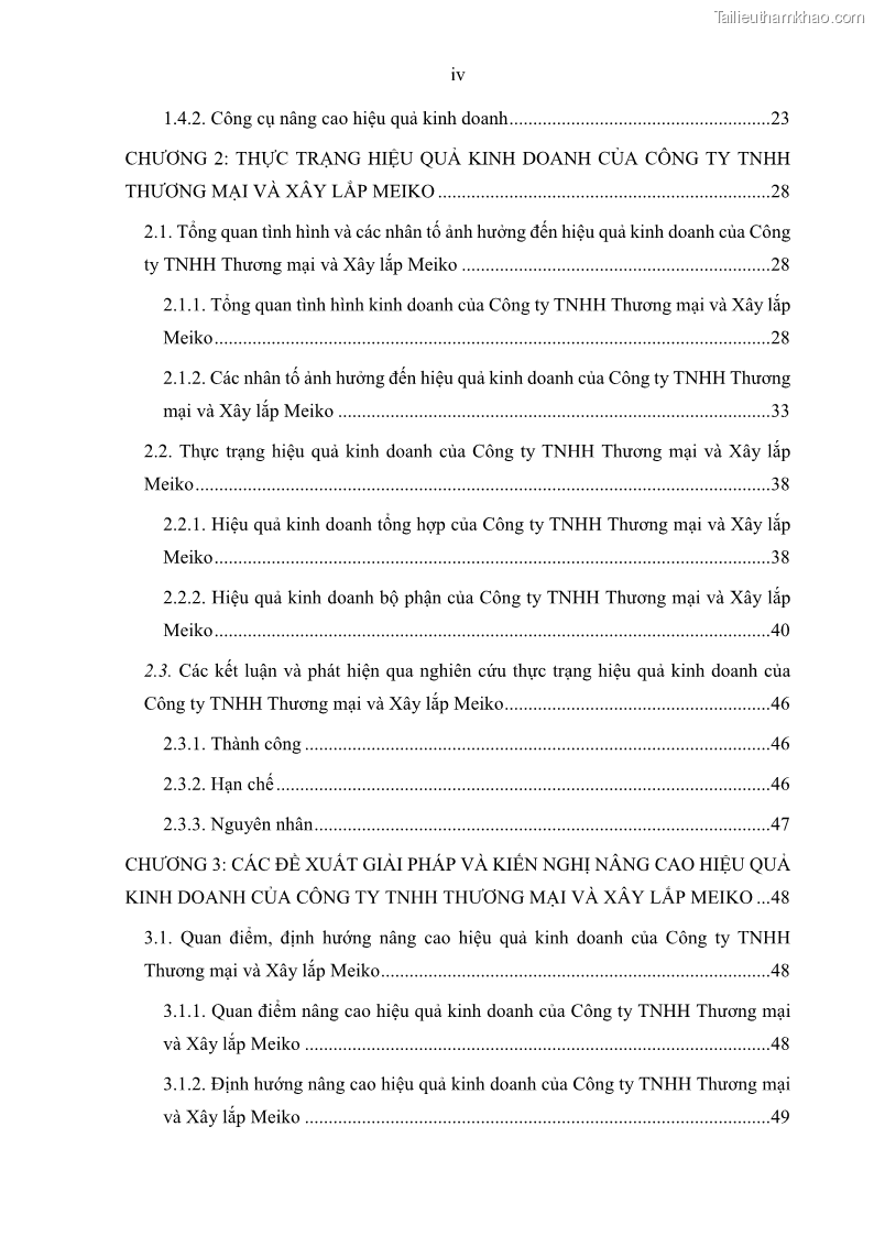 Khóa luận tốt nghiệp kinh tế Nâng cao hiệu quả hoạt động kinh doanh của Công ty TNHH Thương mại và Xây lắp Meiko - 1 Trang 5