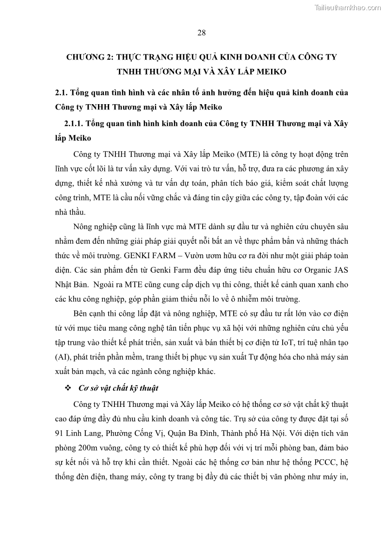 Khóa luận tốt nghiệp kinh tế Nâng cao hiệu quả hoạt động kinh doanh của Công ty TNHH Thương mại và Xây lắp Meiko - 3 Trang 36