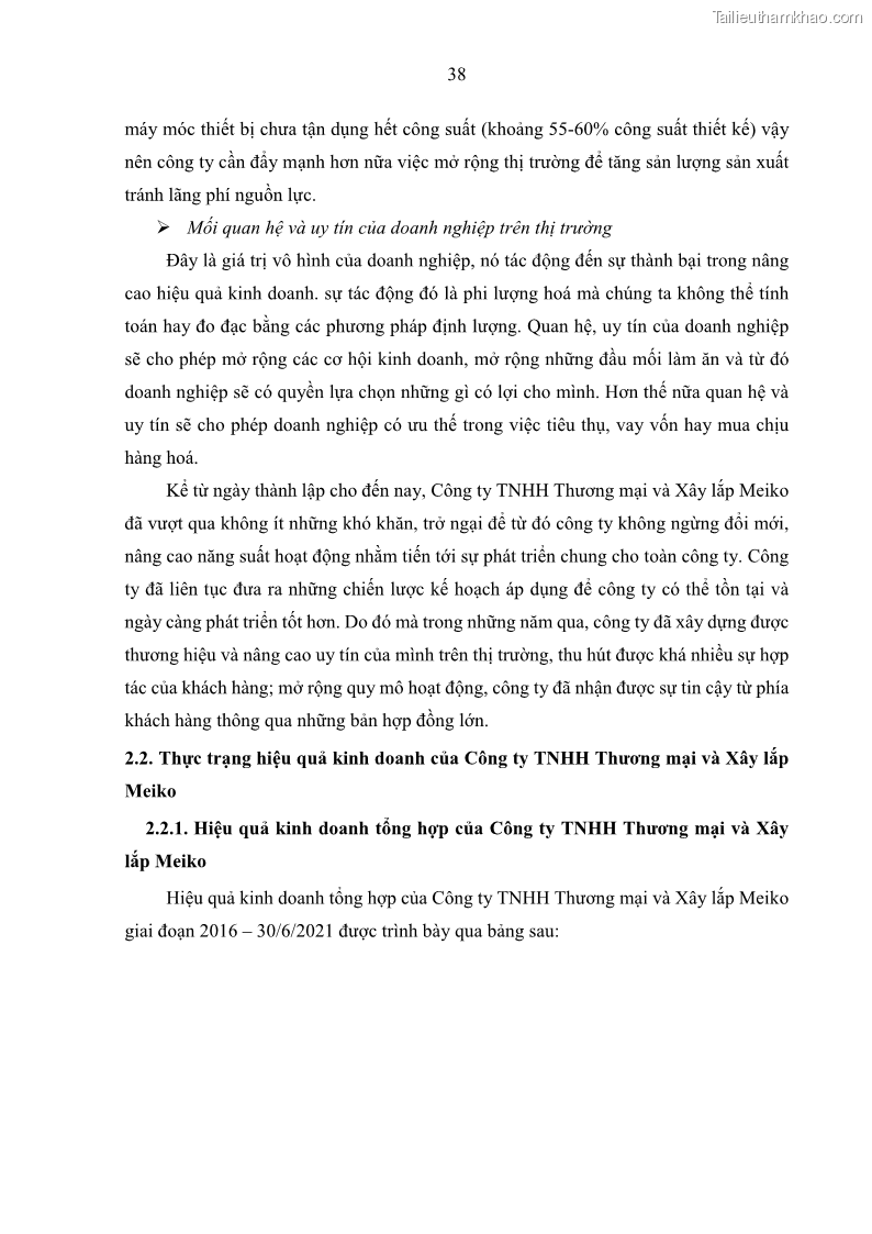 Khóa luận tốt nghiệp kinh tế Nâng cao hiệu quả hoạt động kinh doanh của Công ty TNHH Thương mại và Xây lắp Meiko - 4 Trang 46