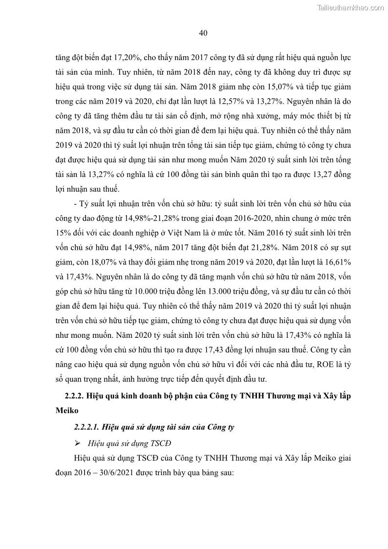 Khóa luận tốt nghiệp kinh tế Nâng cao hiệu quả hoạt động kinh doanh của Công ty TNHH Thương mại và Xây lắp Meiko - 4 Trang 48