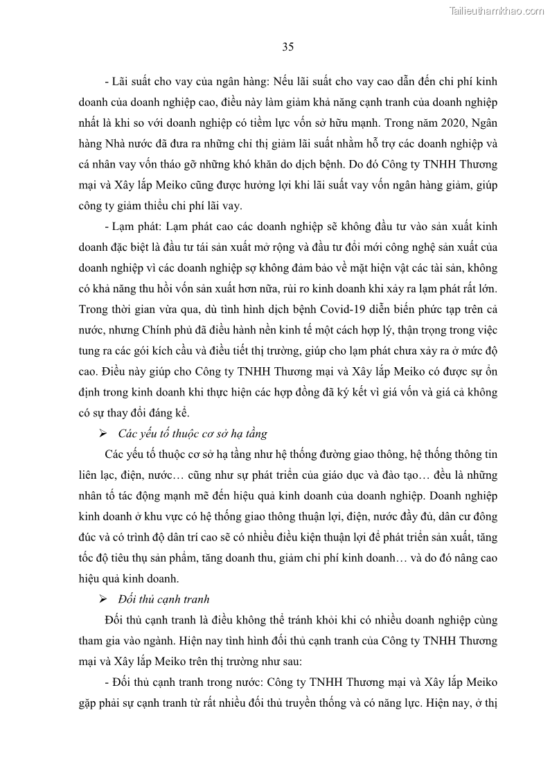 Khóa luận tốt nghiệp kinh tế Nâng cao hiệu quả hoạt động kinh doanh của Công ty TNHH Thương mại và Xây lắp Meiko - 4 Trang 43