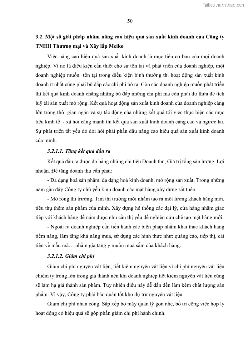 Khóa luận tốt nghiệp kinh tế Nâng cao hiệu quả hoạt động kinh doanh của Công ty TNHH Thương mại và Xây lắp Meiko - 5 Trang 58