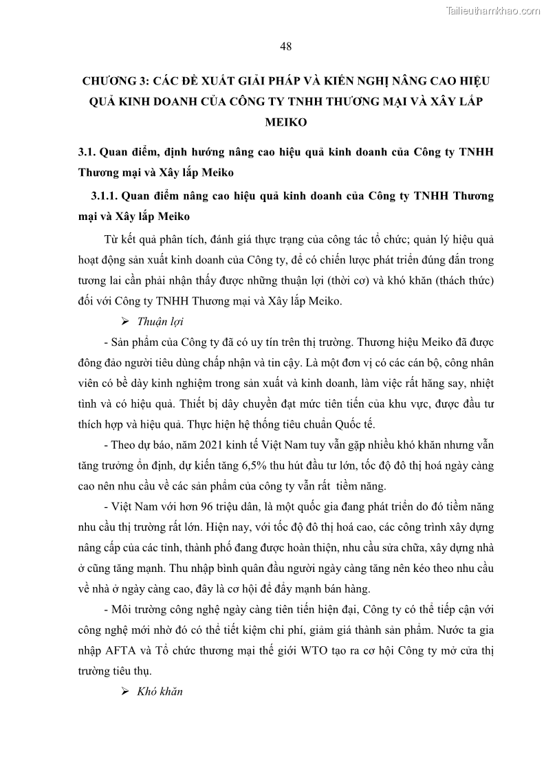 Khóa luận tốt nghiệp kinh tế Nâng cao hiệu quả hoạt động kinh doanh của Công ty TNHH Thương mại và Xây lắp Meiko - 5 Trang 56