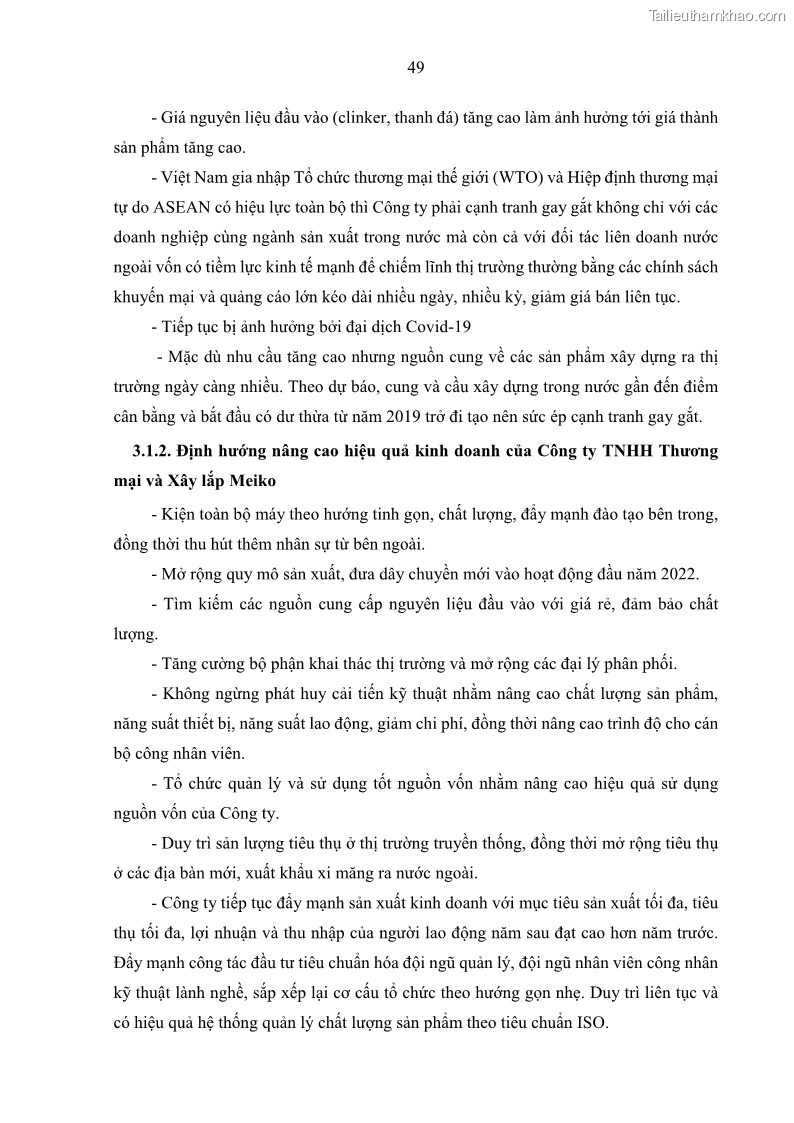Khóa luận tốt nghiệp kinh tế Nâng cao hiệu quả hoạt động kinh doanh của Công ty TNHH Thương mại và Xây lắp Meiko - 5 Trang 57