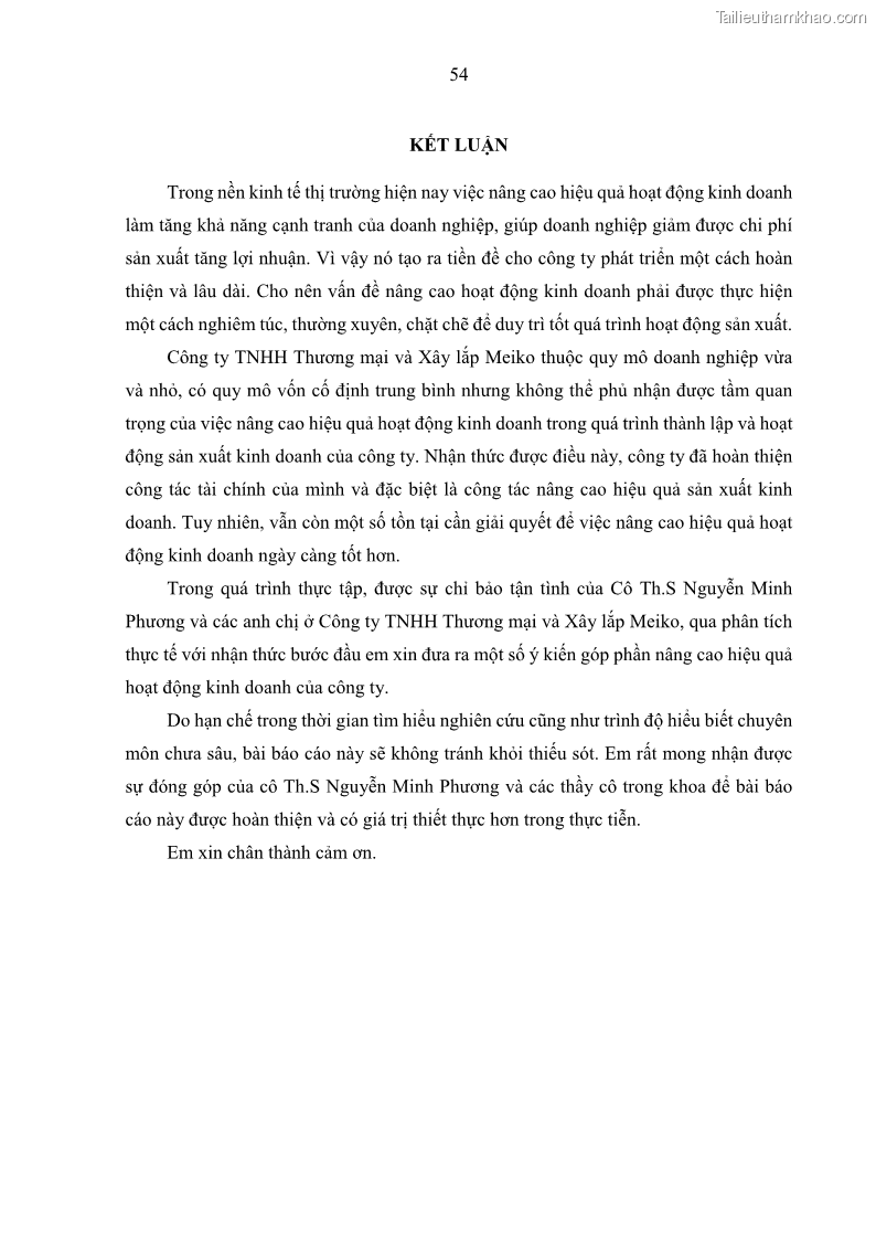 Khóa luận tốt nghiệp kinh tế Nâng cao hiệu quả hoạt động kinh doanh của Công ty TNHH Thương mại và Xây lắp Meiko - 6 Trang 62