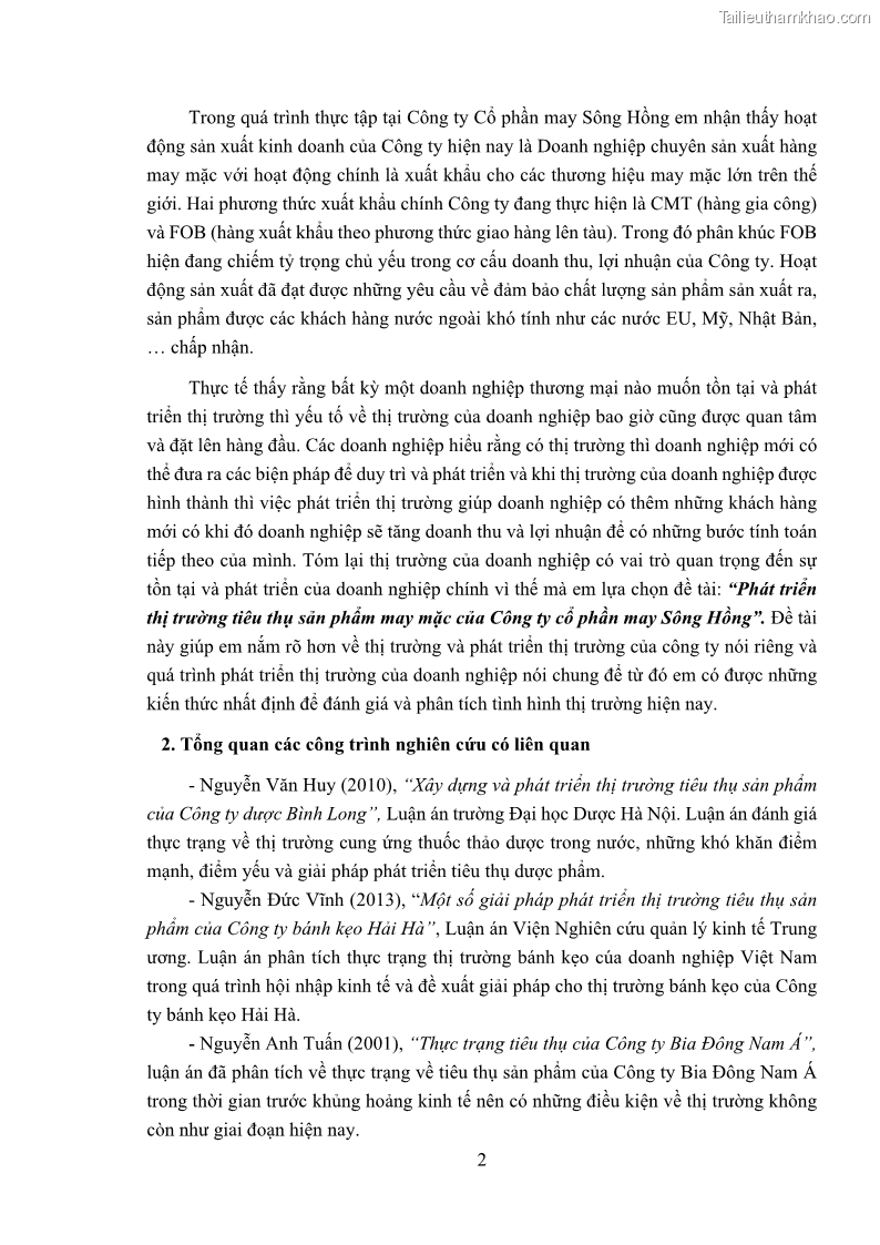 Khóa luận tốt nghiệp kinh tế Phát triển thị trường tiêu thụ sản phẩm may mặc của Công ty cổ phần may Sông Hồng - 1 Trang 10