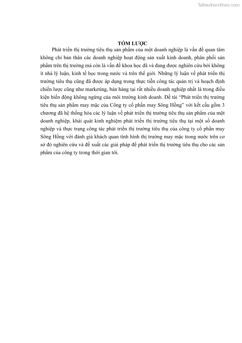 Khóa luận tốt nghiệp kinh tế Phát triển thị trường tiêu thụ sản phẩm may mặc của Công ty cổ phần may Sông Hồng - 1 Trang 2