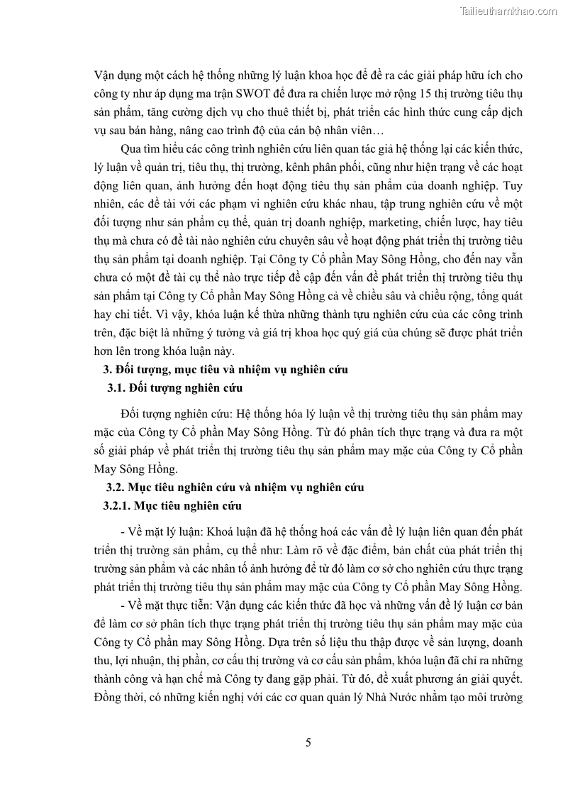 Khóa luận tốt nghiệp kinh tế Phát triển thị trường tiêu thụ sản phẩm may mặc của Công ty cổ phần may Sông Hồng - 2 Trang 13
