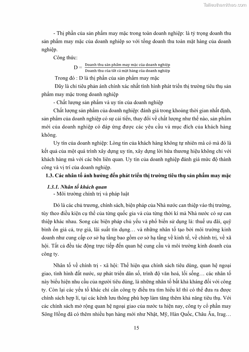 Khóa luận tốt nghiệp kinh tế Phát triển thị trường tiêu thụ sản phẩm may mặc của Công ty cổ phần may Sông Hồng - 2 Trang 23