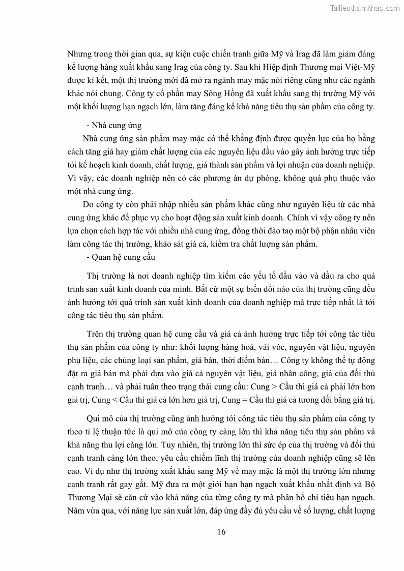 Khóa luận tốt nghiệp kinh tế Phát triển thị trường tiêu thụ sản phẩm may mặc của Công ty cổ phần may Sông Hồng - 2 Trang 24