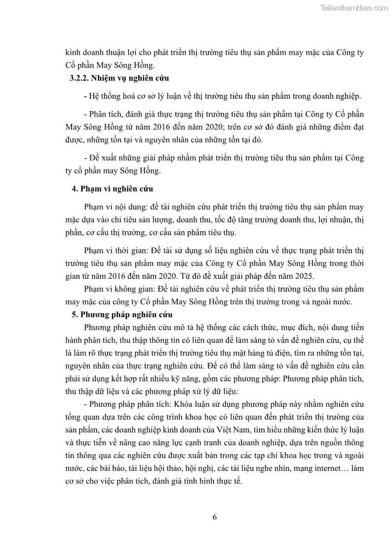 Khóa luận tốt nghiệp kinh tế Phát triển thị trường tiêu thụ sản phẩm may mặc của Công ty cổ phần may Sông Hồng - 2 Trang 14