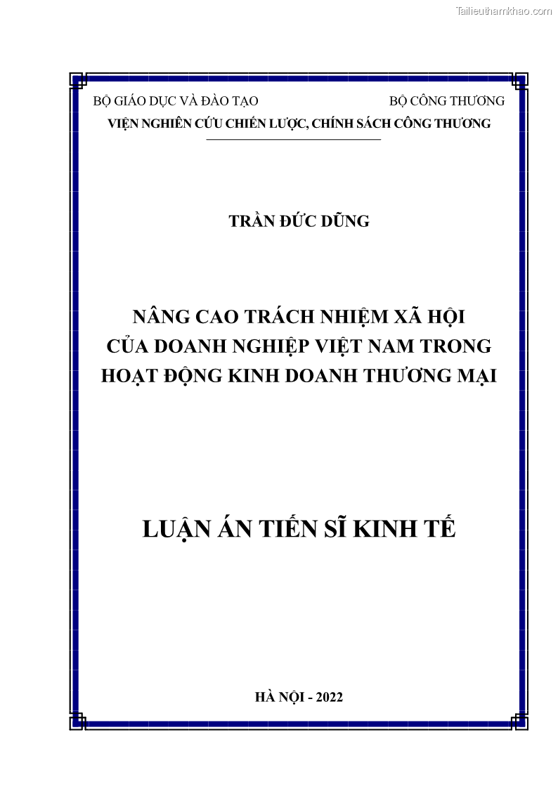 Luận án tiến sĩ kinh tế Nâng cao trách nhiệm xã hội của doanh nghiệp Việt Nam trong hoạt động kinh doanh thương mại - 1 Trang 1