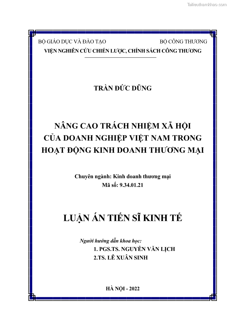Luận án tiến sĩ kinh tế Nâng cao trách nhiệm xã hội của doanh nghiệp Việt Nam trong hoạt động kinh doanh thương mại - 1 Trang 2
