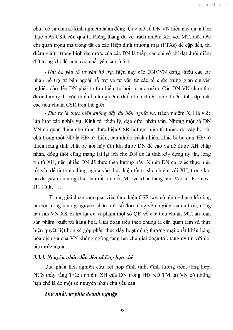 Luận án tiến sĩ kinh tế Nâng cao trách nhiệm xã hội của doanh nghiệp Việt Nam trong hoạt động kinh doanh thương mại - 10 Trang 109