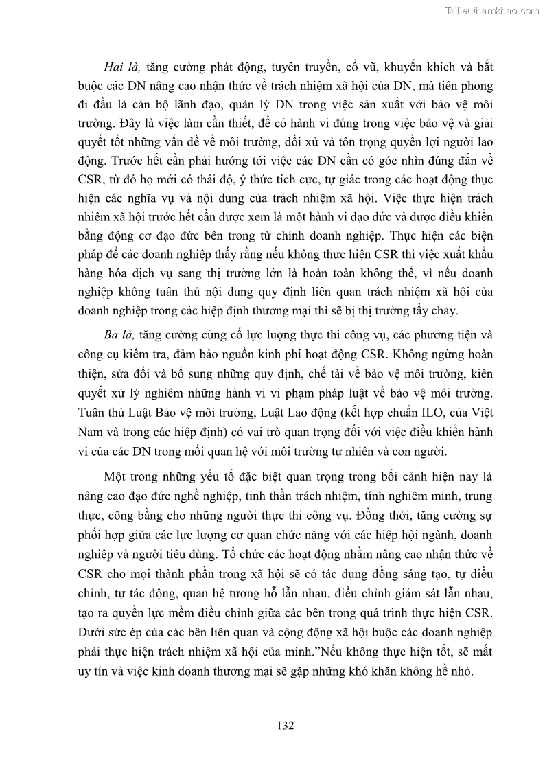 Luận án tiến sĩ kinh tế Nâng cao trách nhiệm xã hội của doanh nghiệp Việt Nam trong hoạt động kinh doanh thương mại - 12 Trang 143