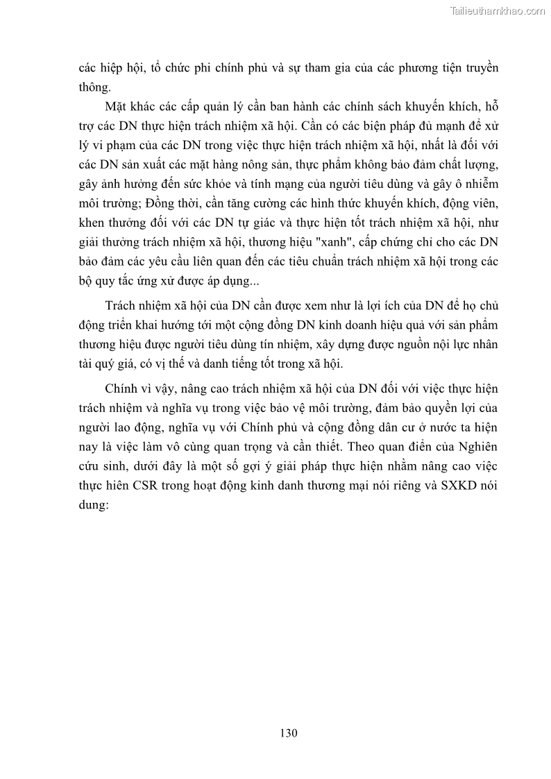Luận án tiến sĩ kinh tế Nâng cao trách nhiệm xã hội của doanh nghiệp Việt Nam trong hoạt động kinh doanh thương mại - 12 Trang 141