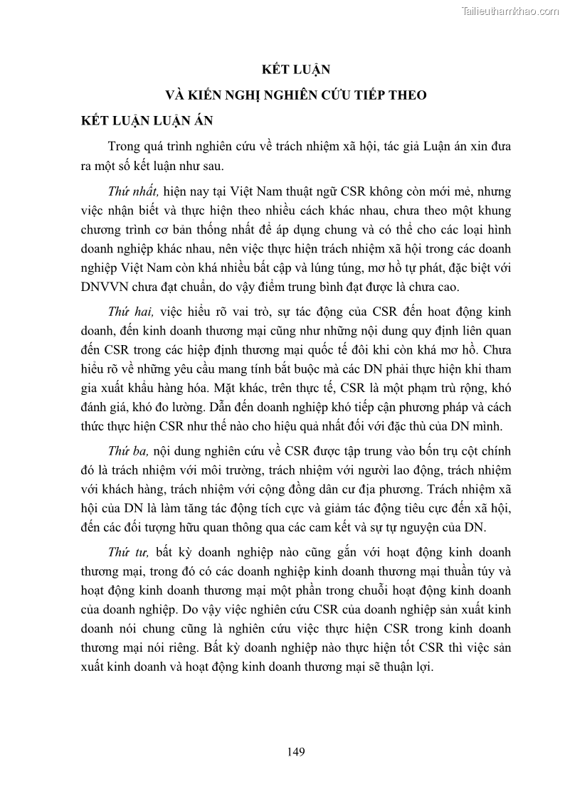 Luận án tiến sĩ kinh tế Nâng cao trách nhiệm xã hội của doanh nghiệp Việt Nam trong hoạt động kinh doanh thương mại - 14 Trang 160
