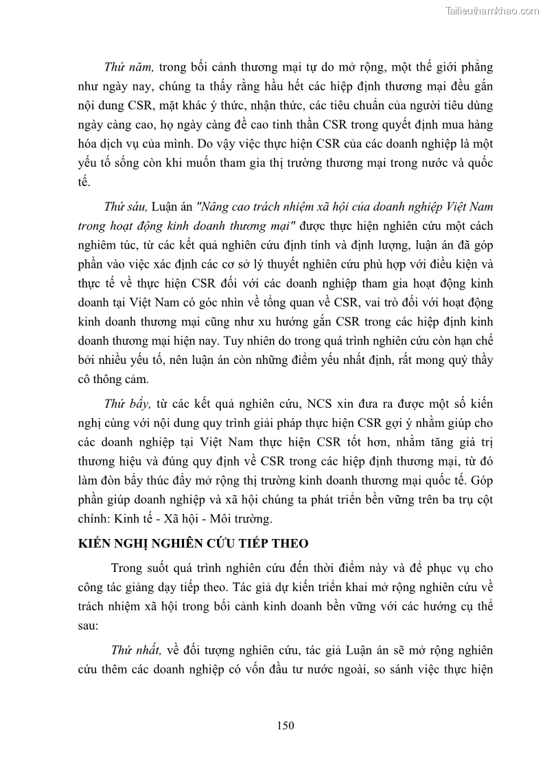 Luận án tiến sĩ kinh tế Nâng cao trách nhiệm xã hội của doanh nghiệp Việt Nam trong hoạt động kinh doanh thương mại - 14 Trang 161